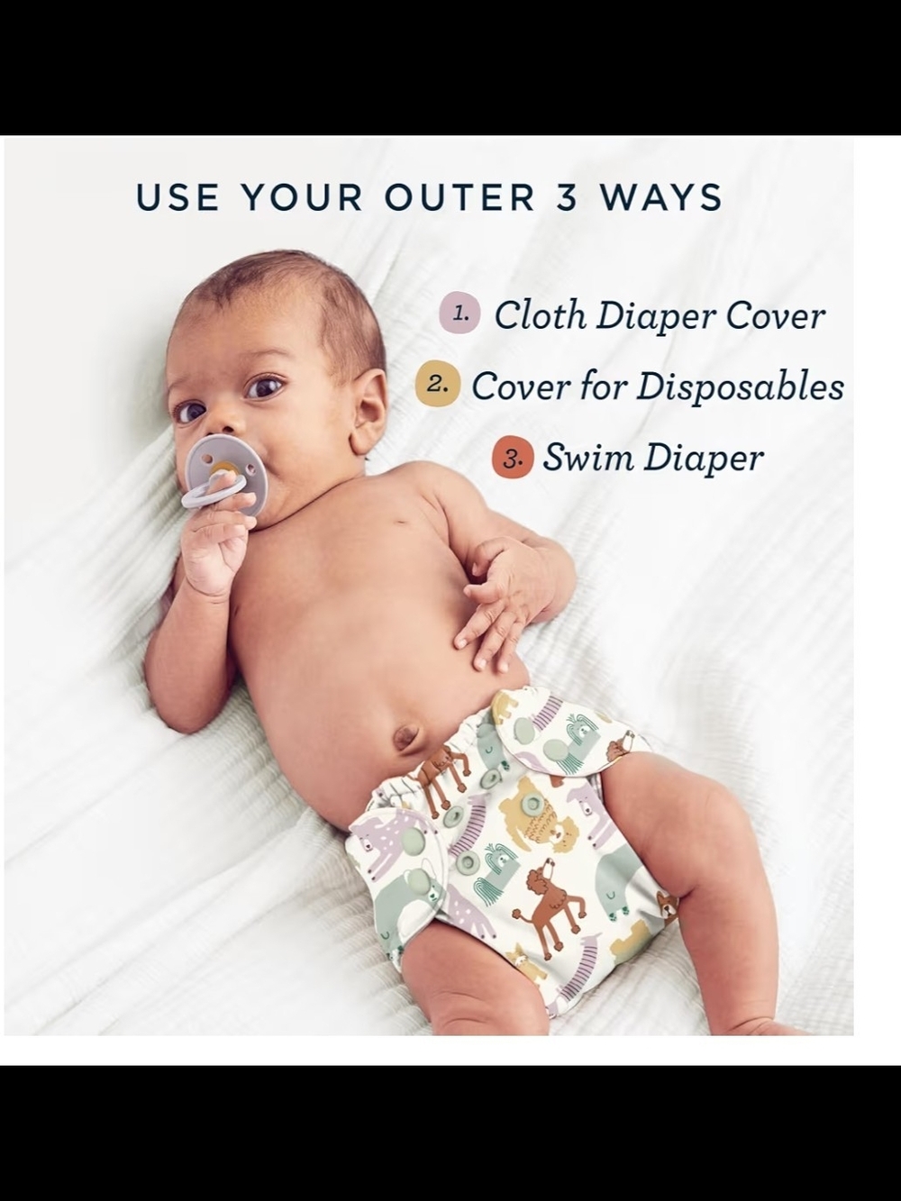 Esembly Cloth Diaper Cover - Reusable Swim Diaper, Waterproof Size 1 - Picture 3 of 5